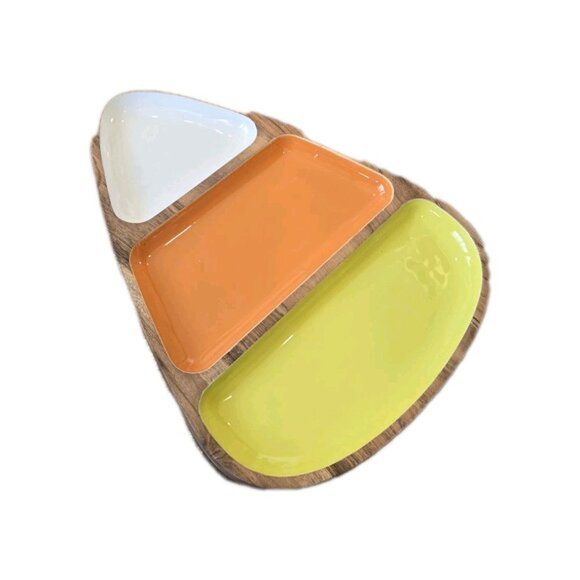 New Wood Halloween Candy Corn Serving Party Candy Plate Dish Tray Platter - Picture 2 of 3